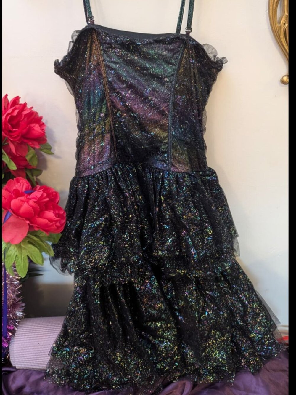 Holographic tulle sparkle black rainbow party dress